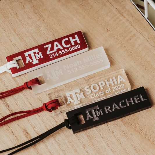 Texas A&M Personalized Bag Tag – Custom Acrylic ID Tag for Backpacks, Luggage & Sports Bags | Officially Licensed Aggie Gift
