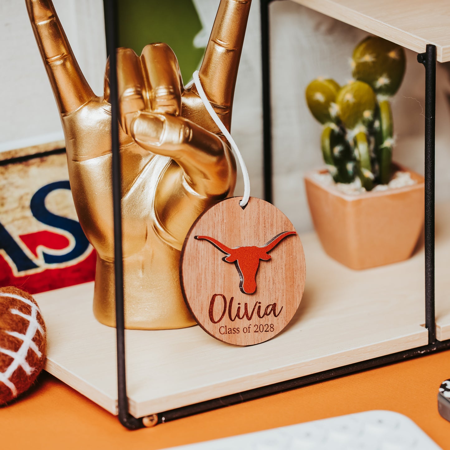 University of Texas Longhorns Personalized Ornament or Car Charm, 3 inch Wood, Officially Licensed UT Gift
