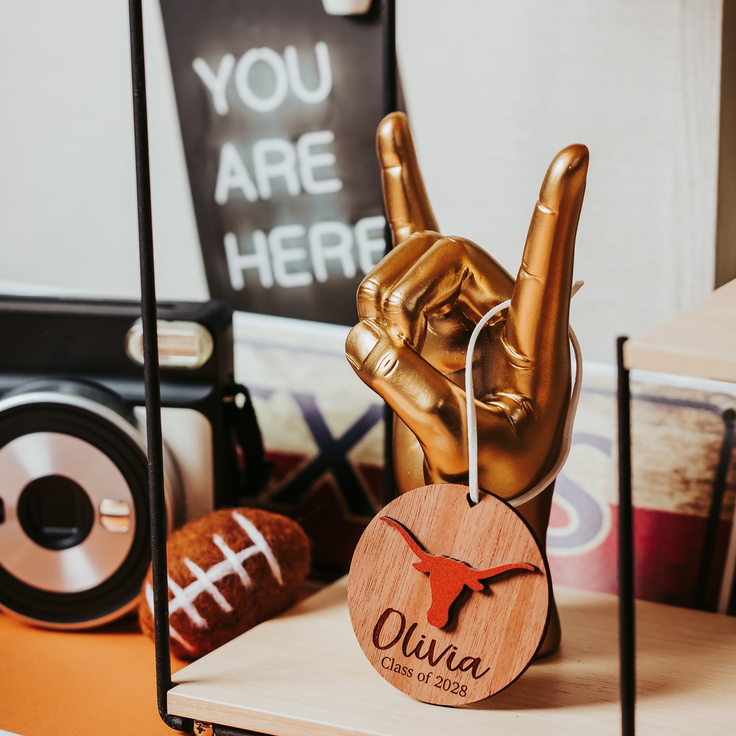 University of Texas Longhorns Personalized Ornament or Car Charm, 3 inch Wood, Officially Licensed UT Gift