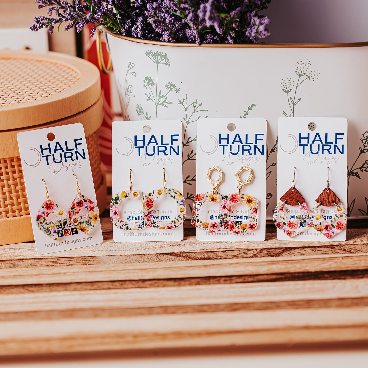 Half Tur Designs Wildflower Floral acrylic earring collection