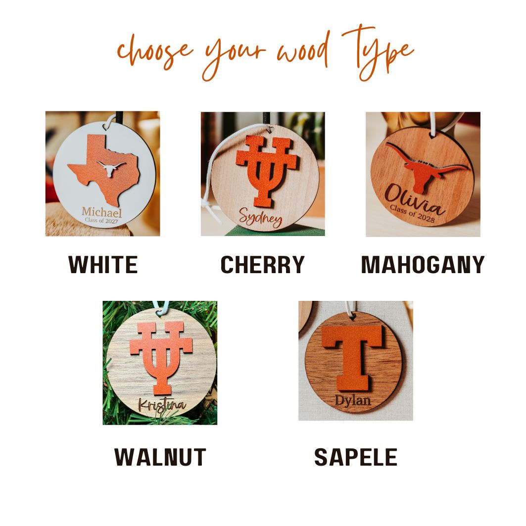 University of Texas Longhorns Personalized Ornament or Car Charm, 3 inch Wood, Officially Licensed UT Gift