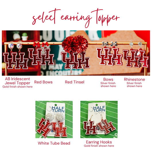 University of Houston red glitter logo dangle acrylic earring collection earring toppers
