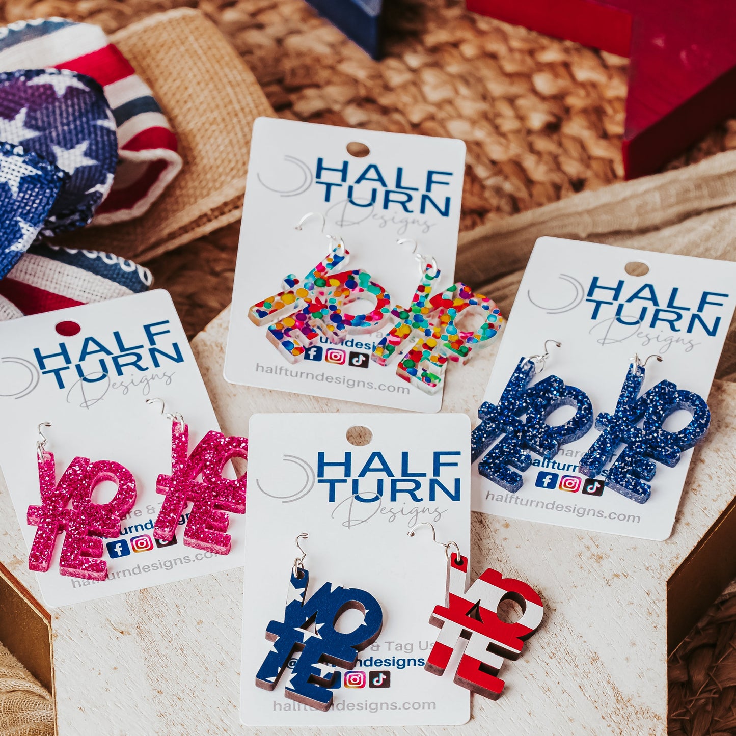 Half Turn Designs Collection of Vote Earrings