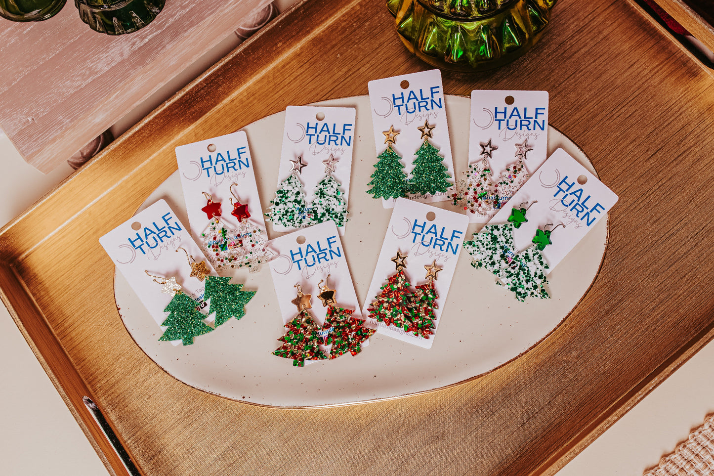 Christmas tree earring collection by Half Turn Designs