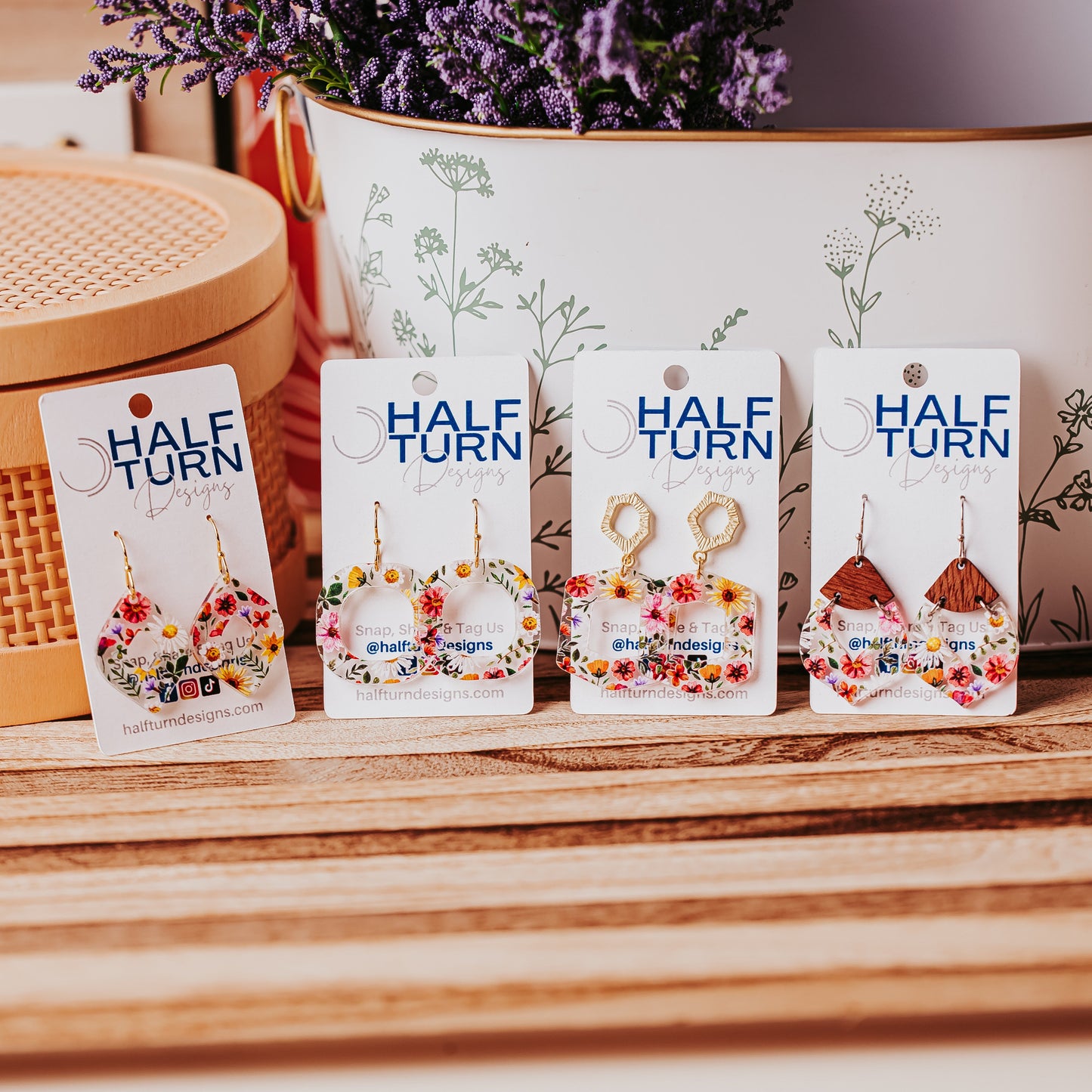 Half Turn Designs collection of wildflower acrylic earrings