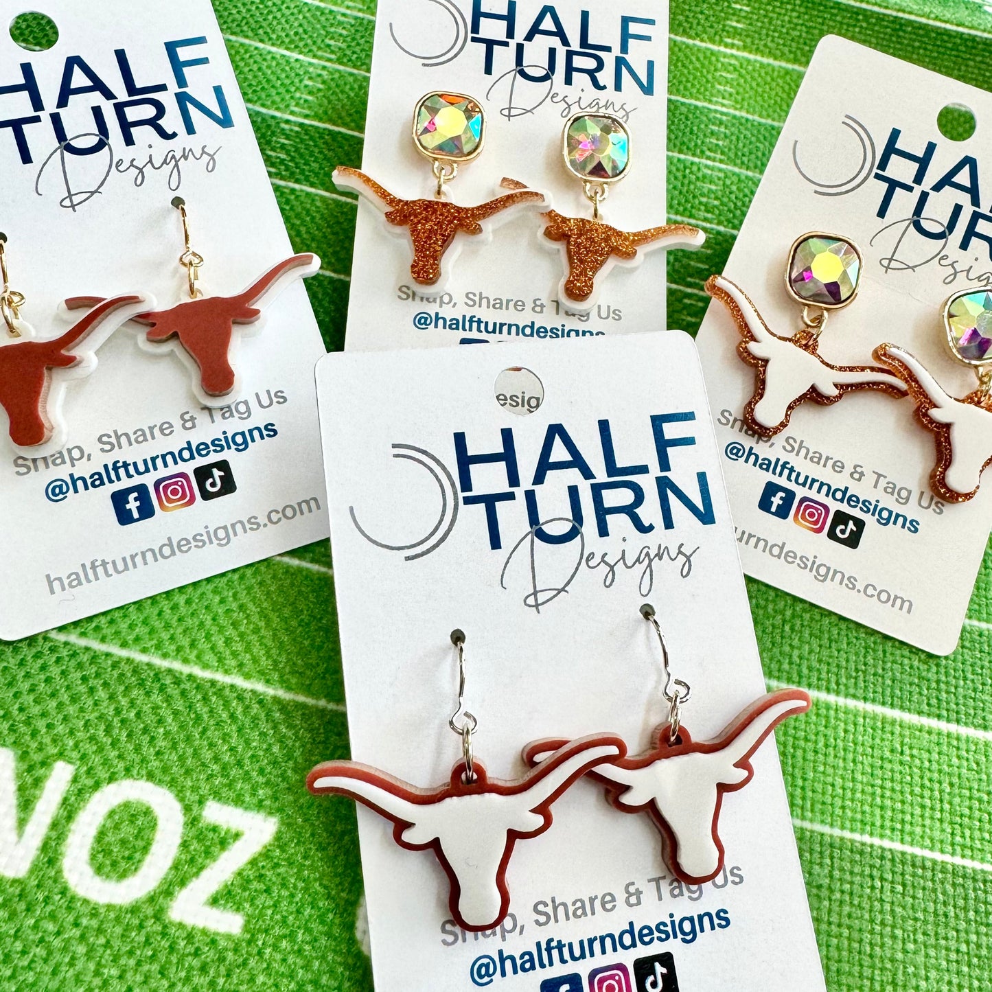 Texas Longhorn Dangle Earrings in Burnt Orange and White