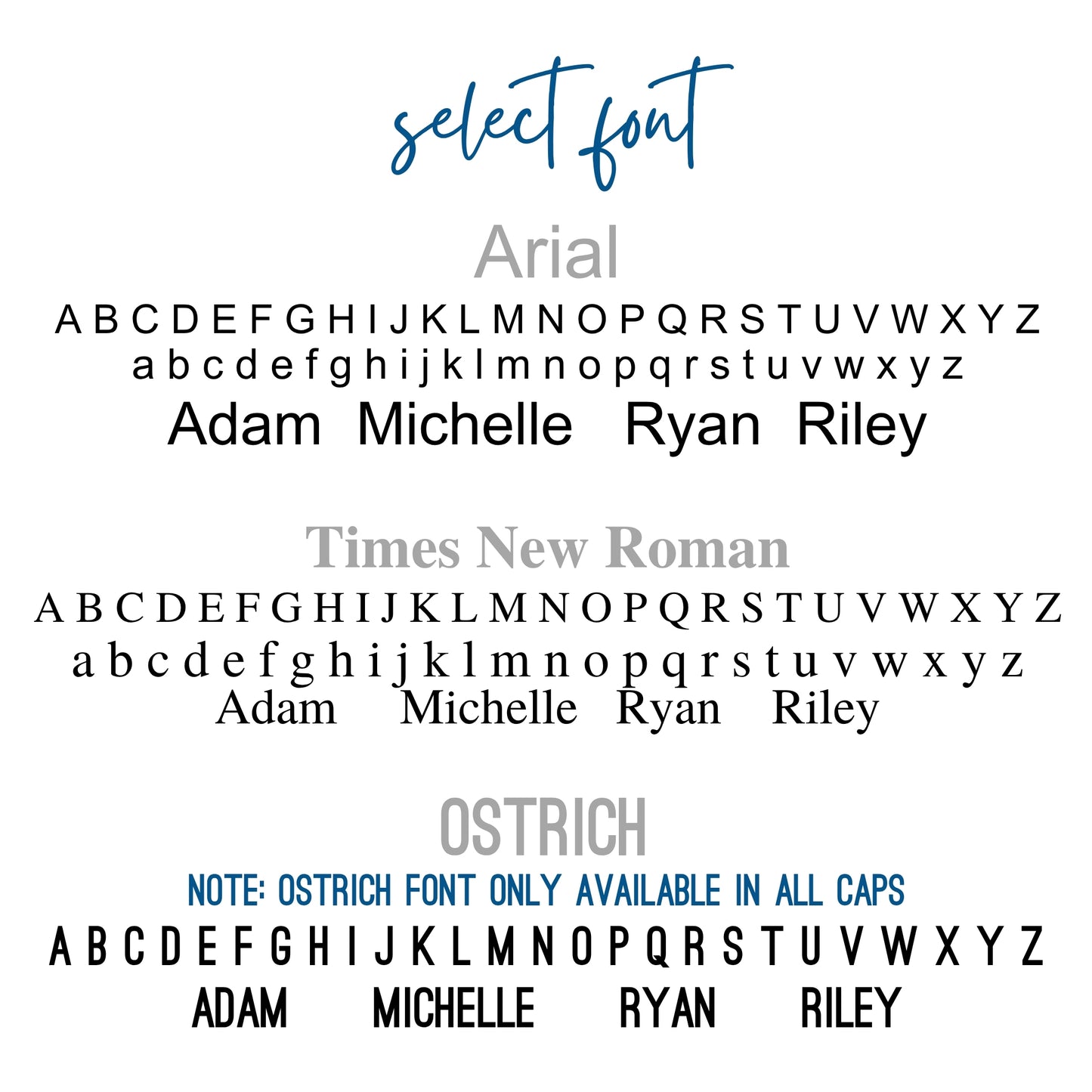 Font options available for the Senior 2027 and Class of 2027 ornaments personalization