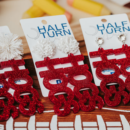 Official University of Arkansas HOGS Earrings – Crimson & White Glitter | Razorbacks Game Day Jewelry