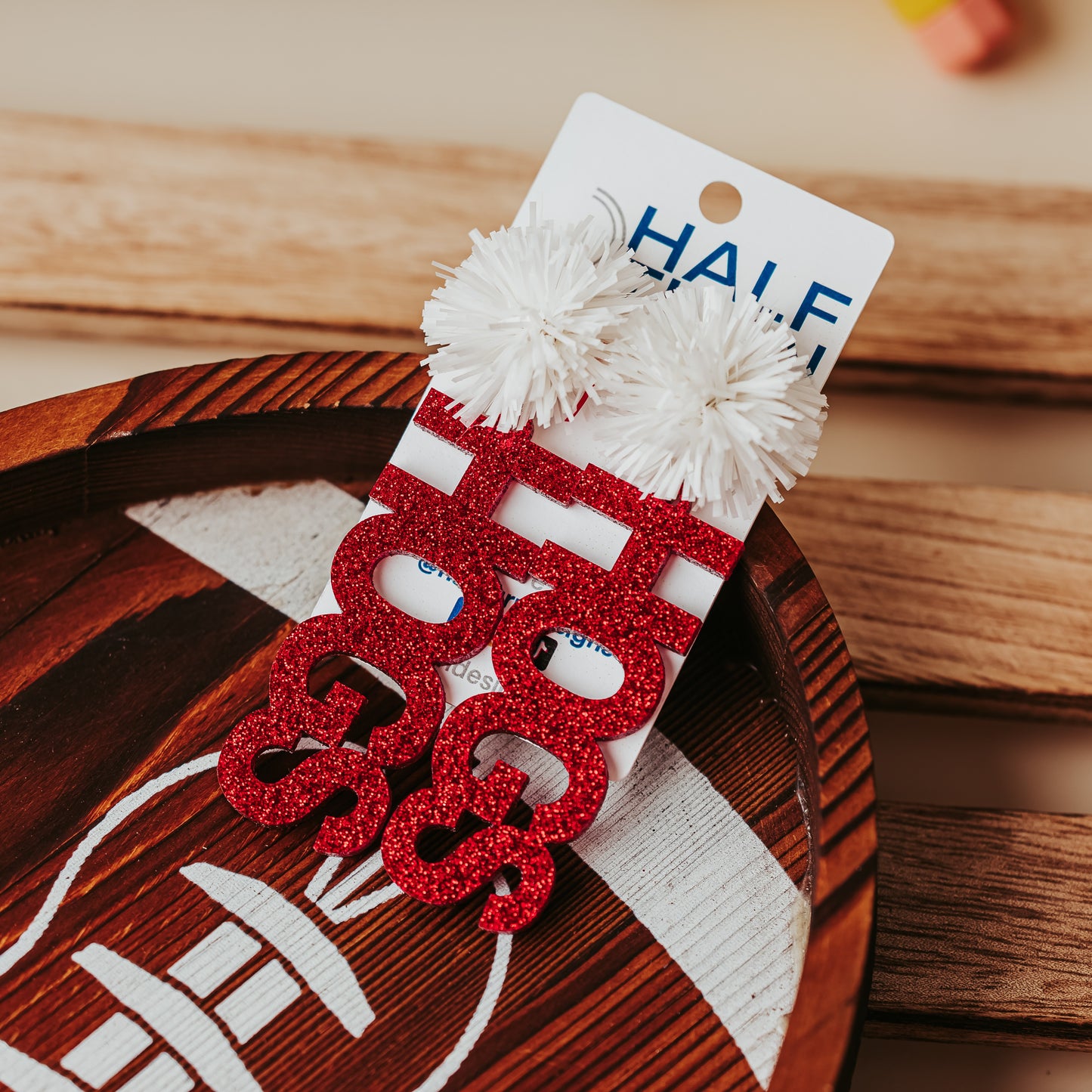 Official University of Arkansas HOGS Earrings – Crimson & White Glitter | Razorbacks Game Day Jewelry