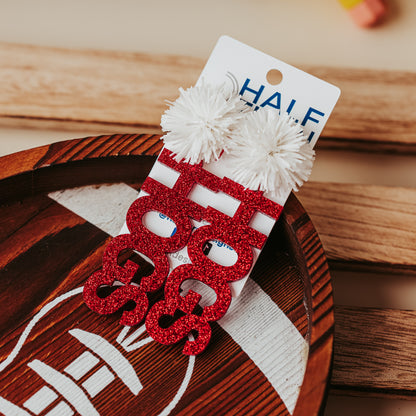 Official University of Arkansas HOGS Earrings – Crimson & White Glitter | Razorbacks Game Day Jewelry