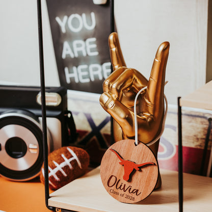 University of Texas Longhorns Personalized Ornament or Car Charm, 3 inch Wood, Officially Licensed UT Gift