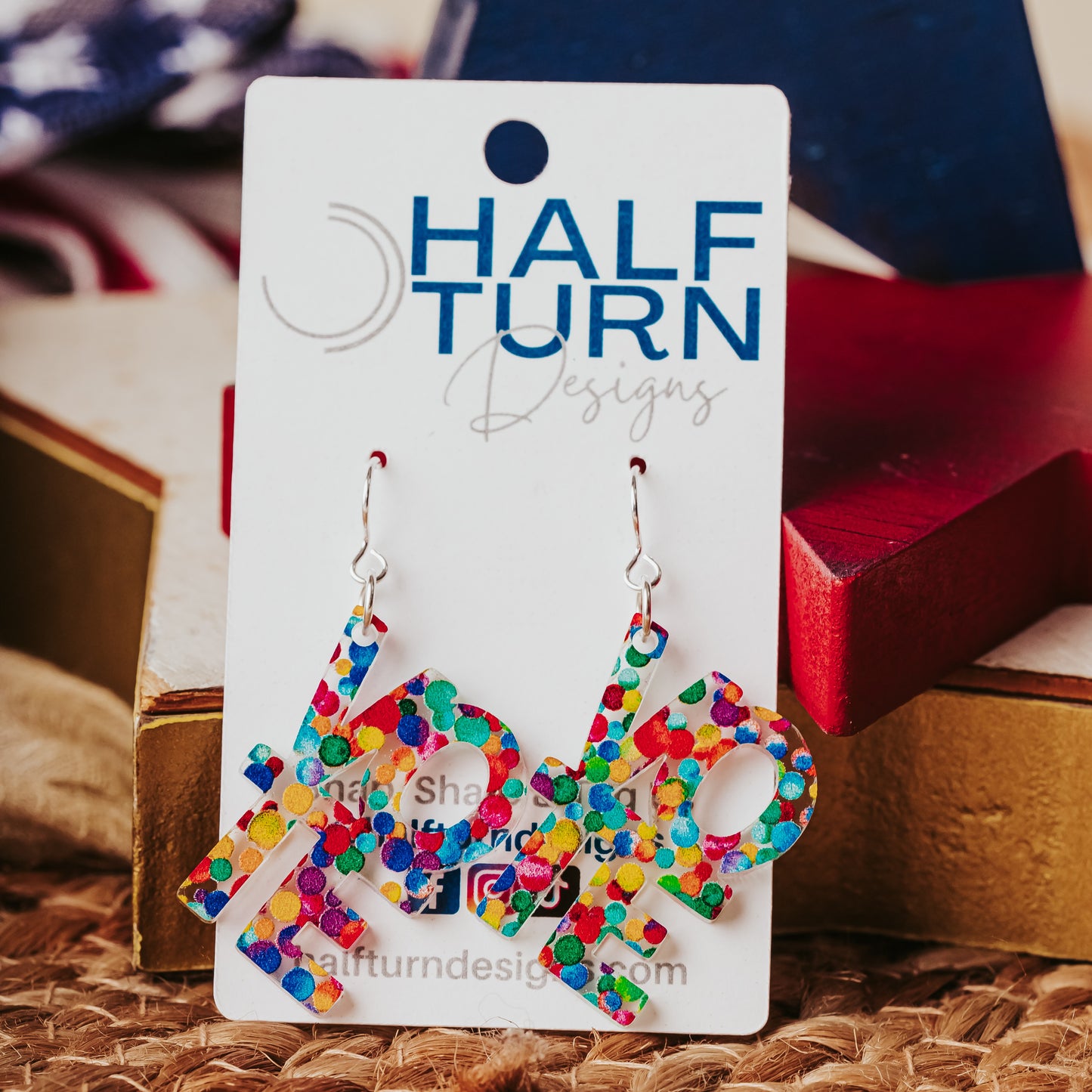 Rainbow Dot VOTE Earrings | Colorful Acrylic Statement Jewelry for Election Day celebrating Pride, Inclusivity and Diversity