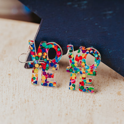 Rainbow Dot VOTE Earrings | Colorful Acrylic Statement Jewelry for Election Day celebrating Pride, Inclusivity and Diversity