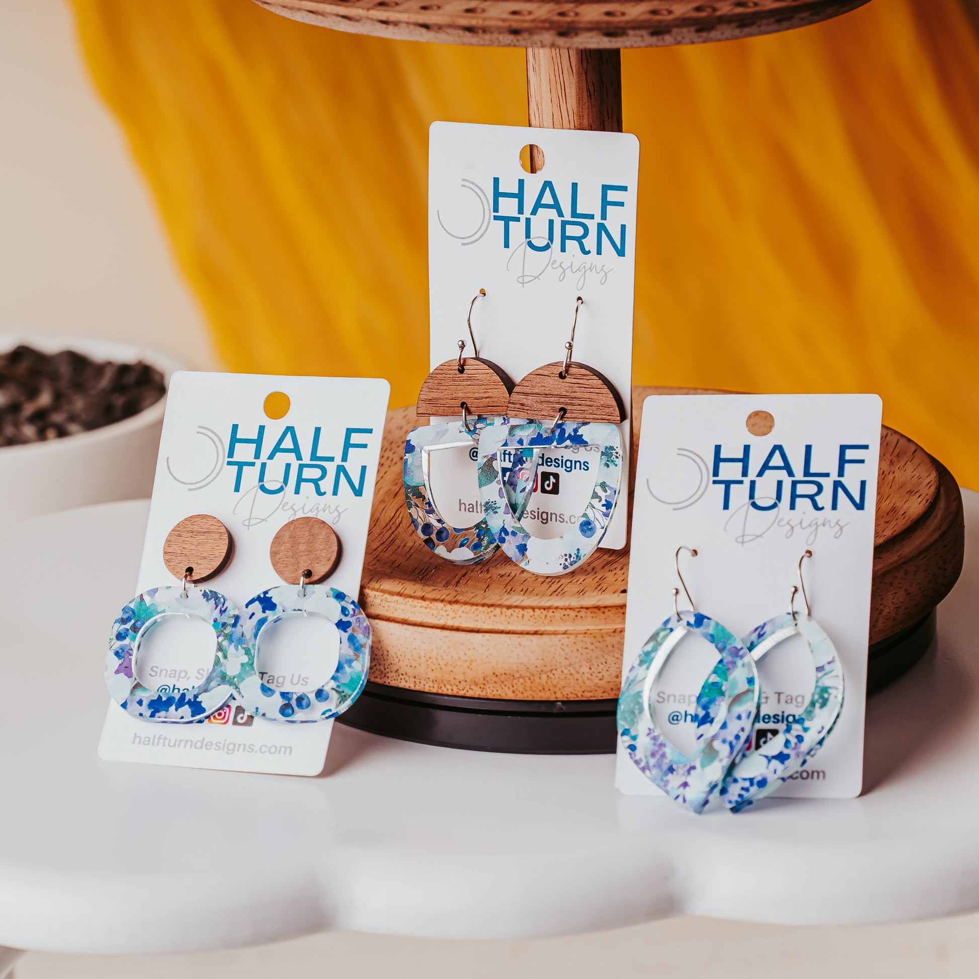 Half Turn Design's collection of Watercolor floral boho acrylic earrings