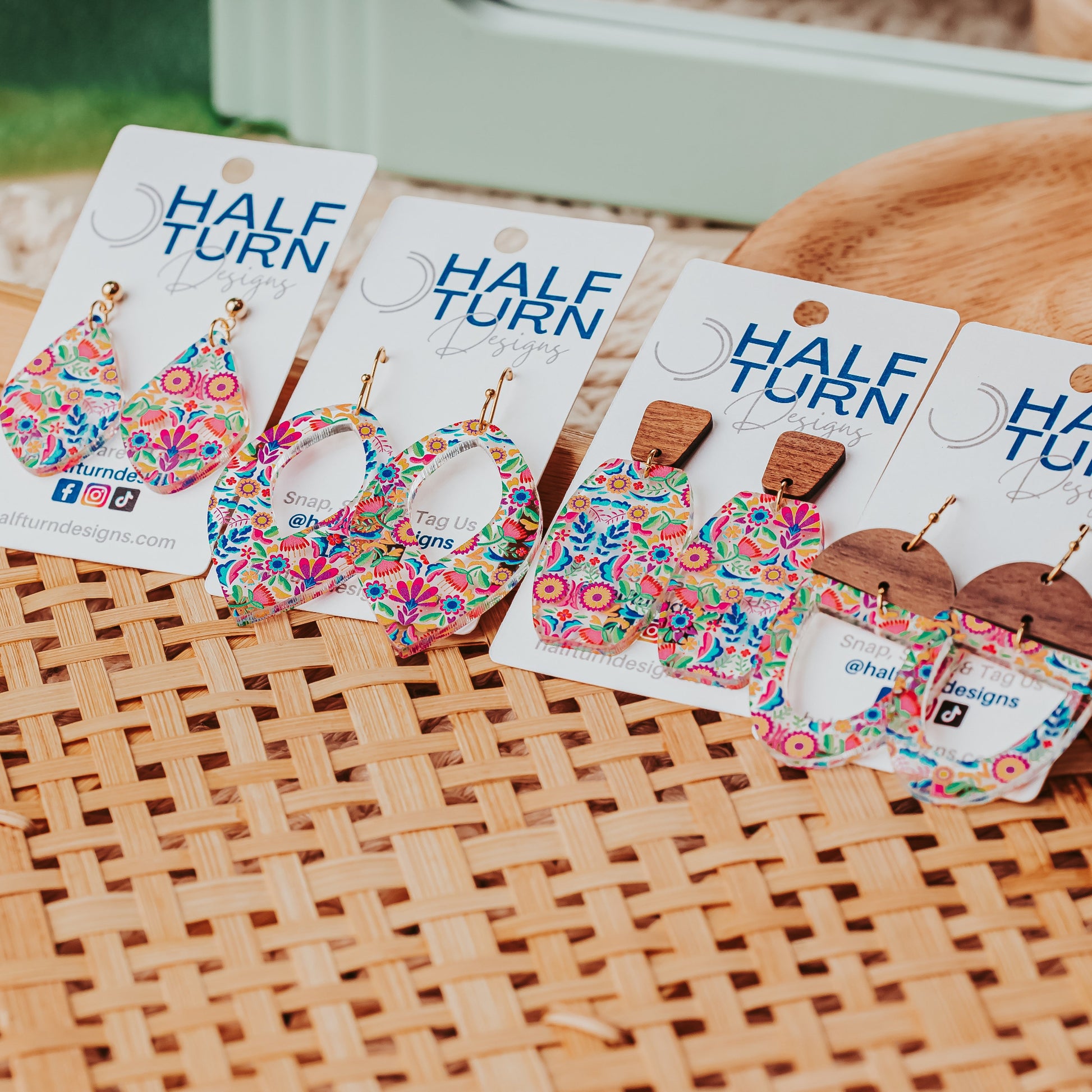 Half Turn Designs collection of colorful and bright floral earrings