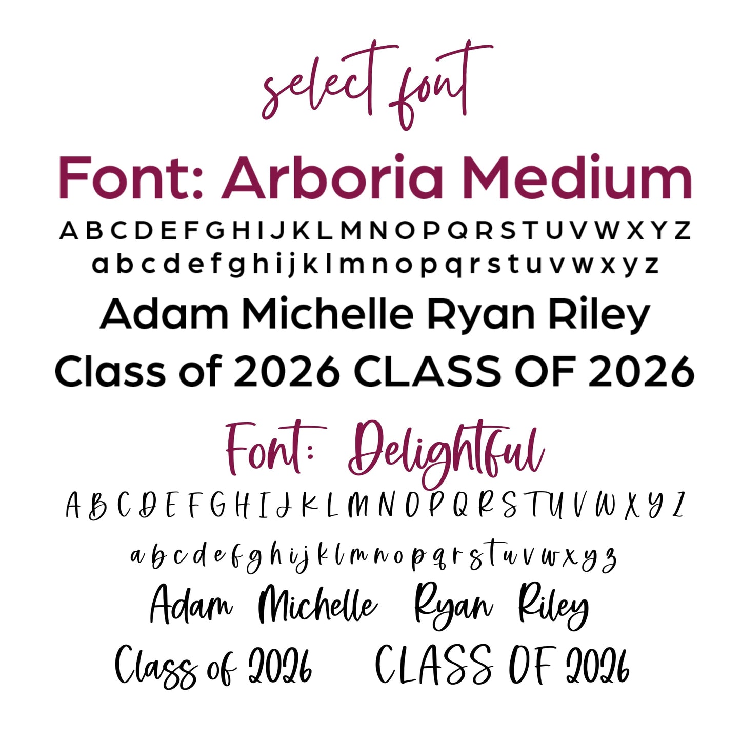 Fonts available for Engraved University of Oklahoma ornament featuring crimson OU logo on 3-inch round wood ornament, customizable with name or phrase, available in Cherry, Mahogany, Walnut, Sapele, or White finishes. Perfect Sooner Christmas gift or car charm.