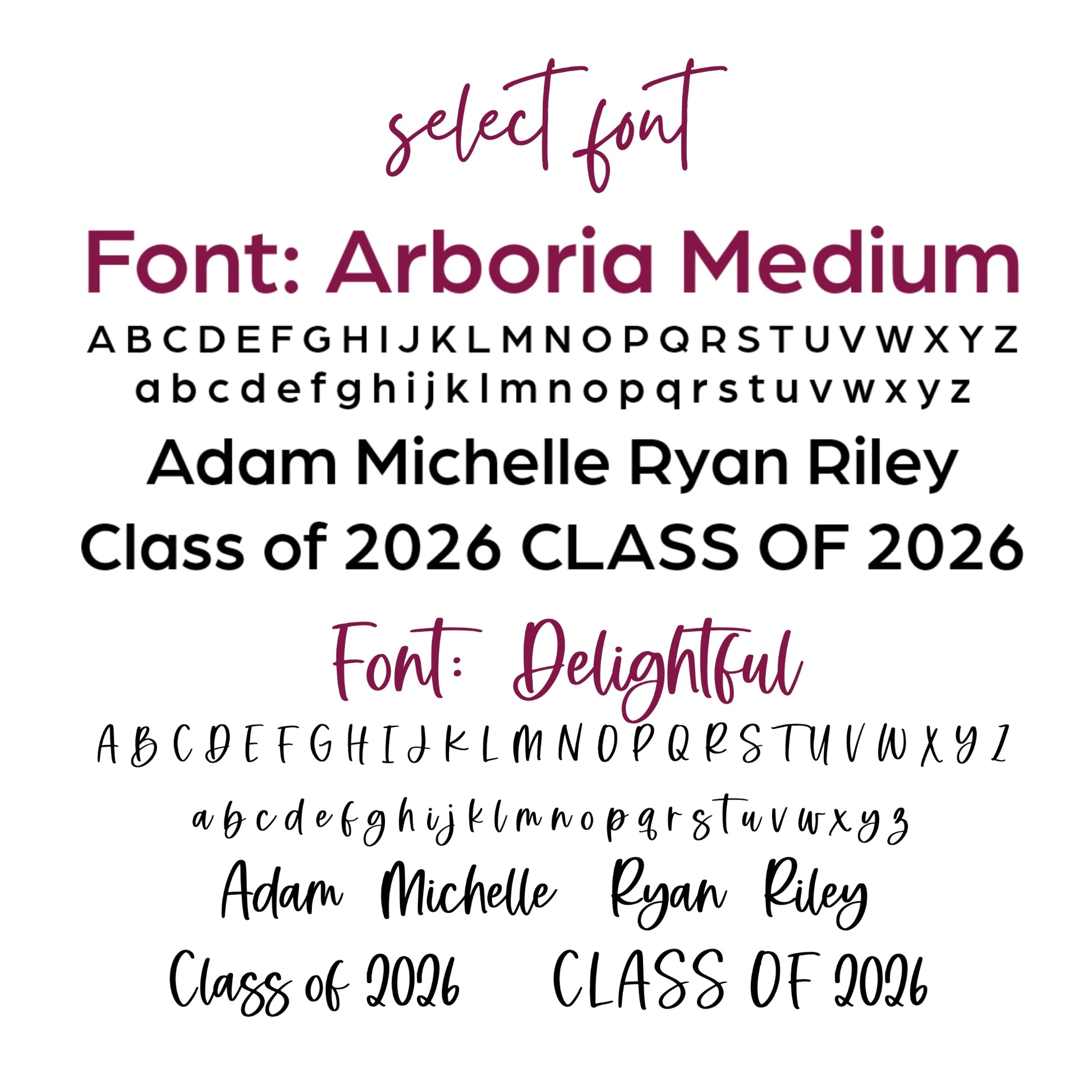 Fonts available for Engraved University of Oklahoma ornament featuring crimson OU logo on 3-inch round wood ornament, customizable with name or phrase, available in Cherry, Mahogany, Walnut, Sapele, or White finishes. Perfect Sooner Christmas gift or car charm.