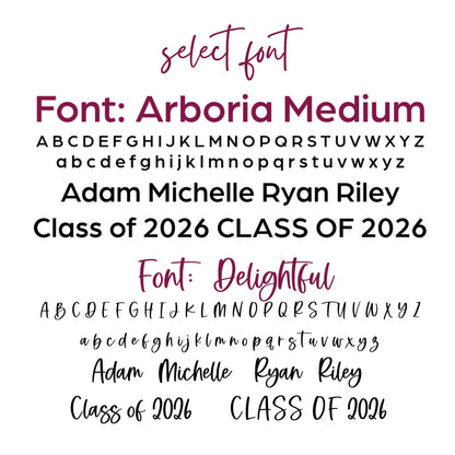 Fonts available for Engraved University of Oklahoma ornament featuring crimson OU logo on 3-inch round wood ornament, customizable with name or phrase, available in Cherry, Mahogany, Walnut, Sapele, or White finishes. Perfect Sooner Christmas gift or car charm.