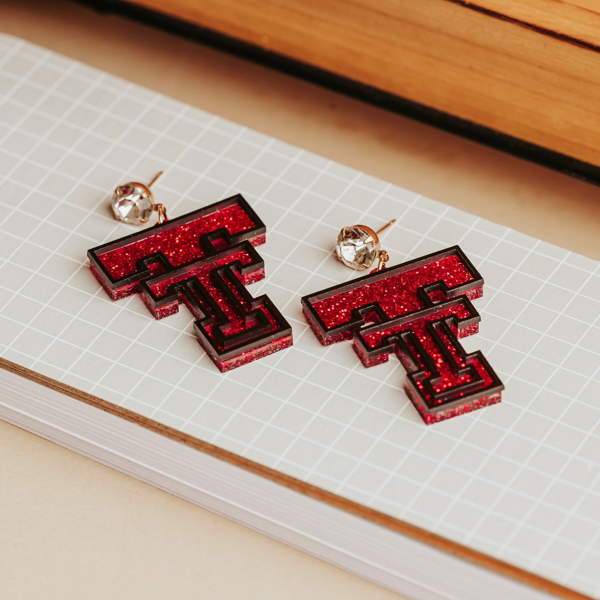 Texas Tech Logo Earrings with Rhinestone Studs