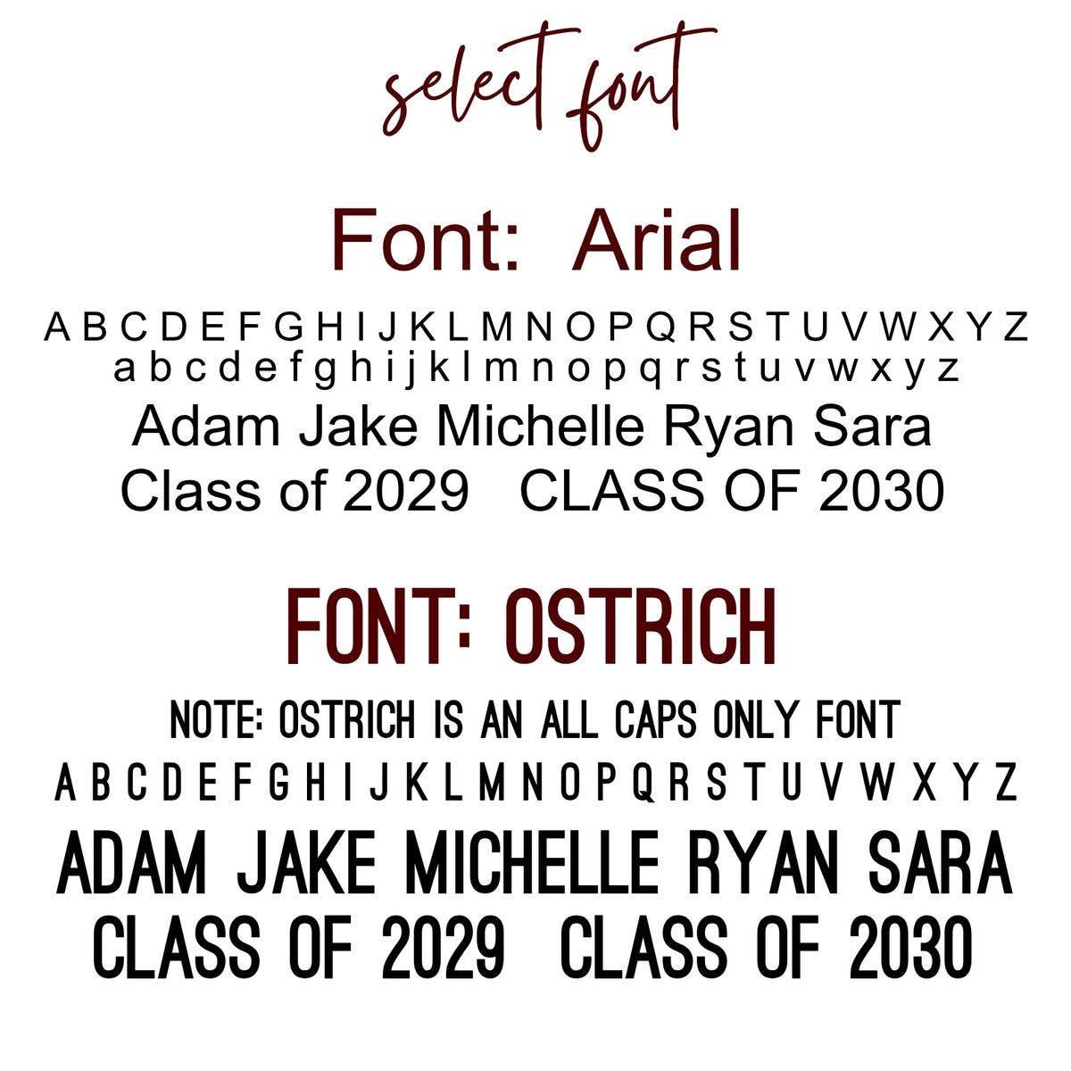 Print font options for Texas State University ornaments
