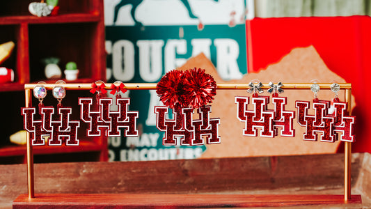 University of Houston red glitter logo dangle acrylic earring collection