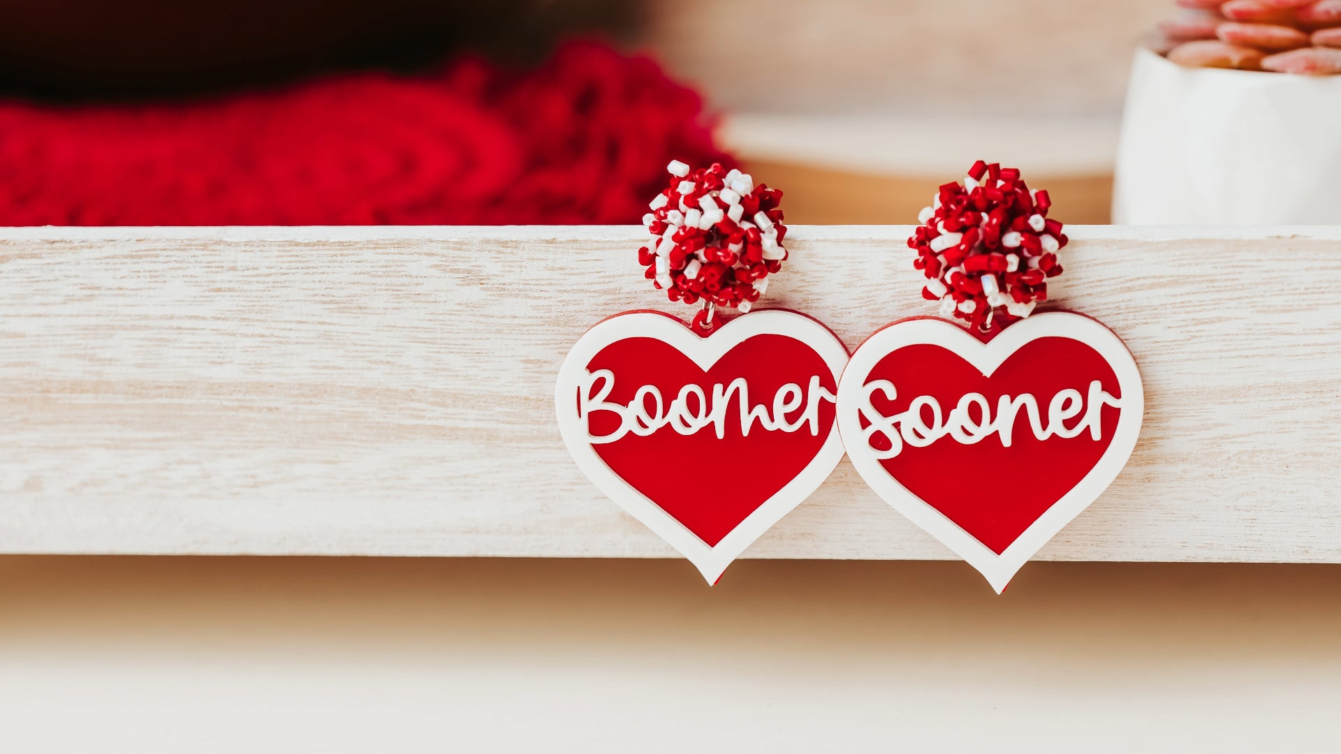 University of Oklahoma Boomer Sooner Heart Earrings by Half Turn Designs