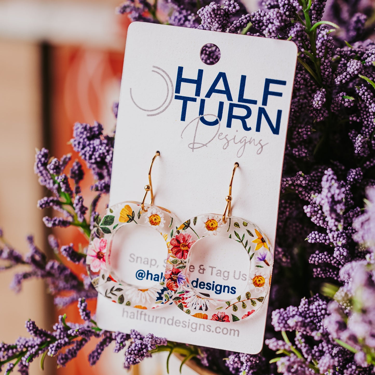 Hypoallergenic acrylic floral earrings with stainless steel gold earring hook