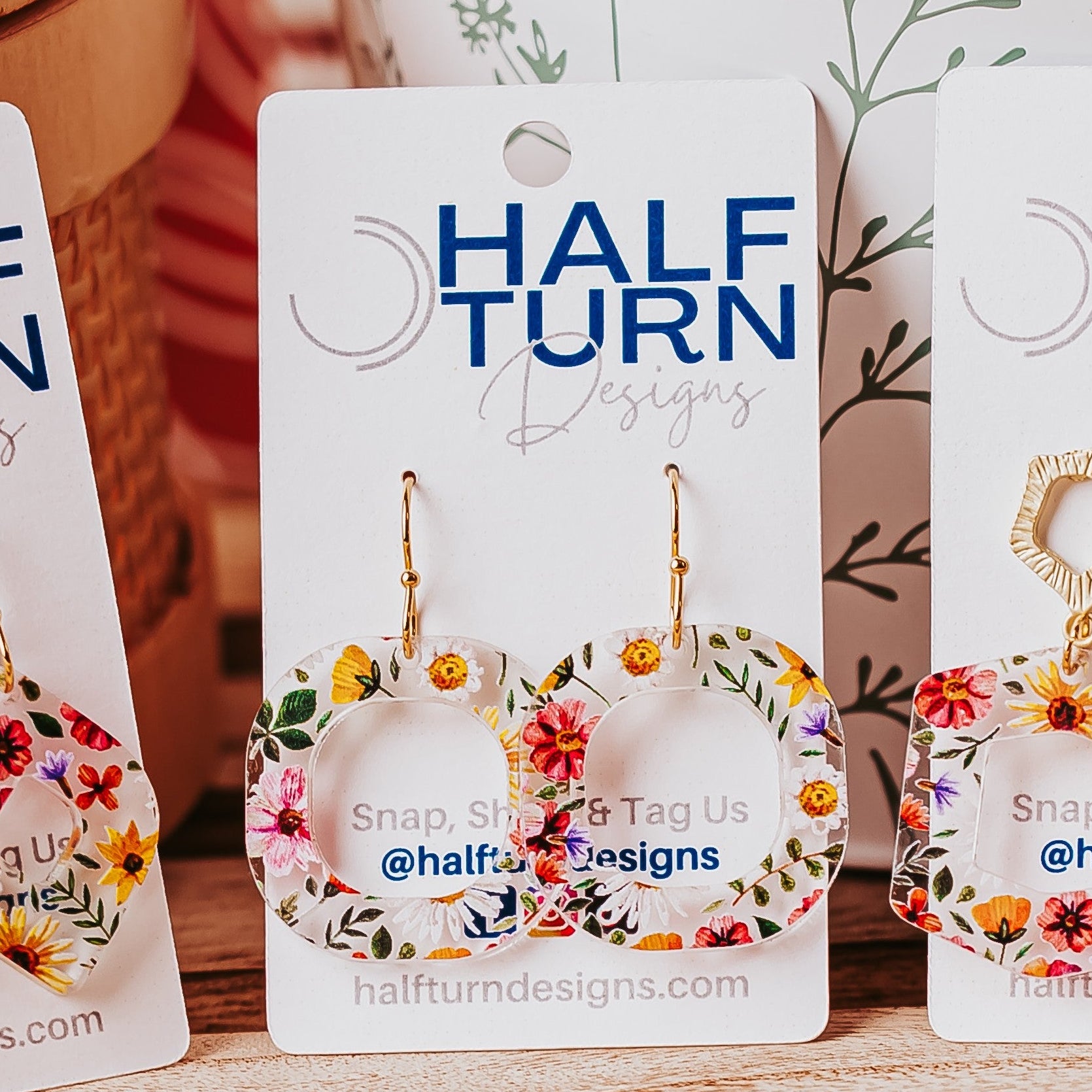 Boho lightweight floral acrylic earrings on hypoallergenic stainless steel gold earring hook