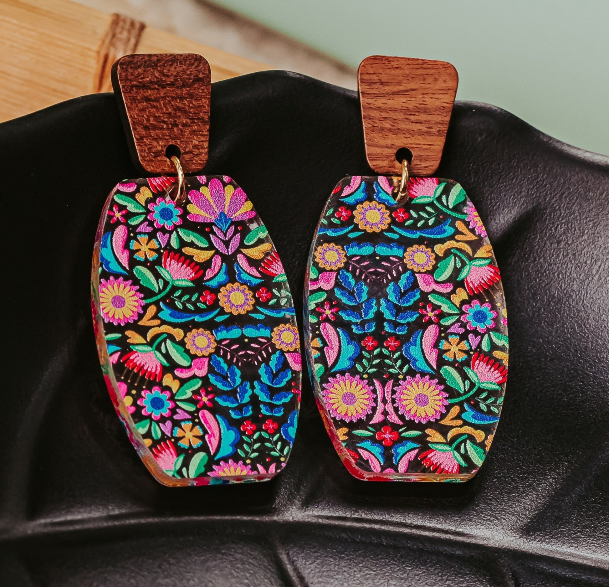 Lightweight colorful and bright acrylic floral drop earrings for women