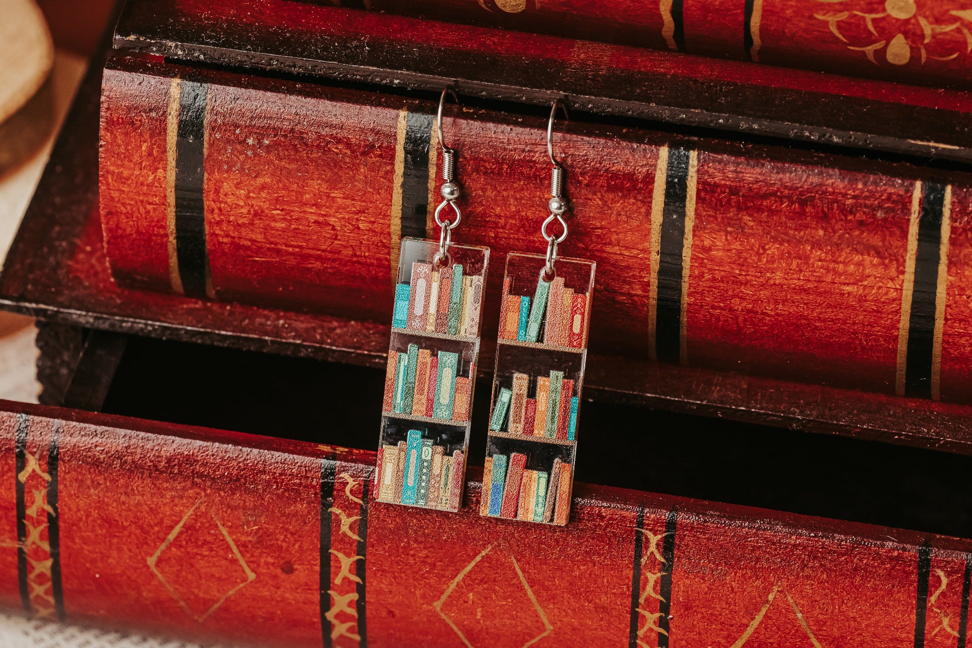 Mini book earrings in rectangular shape