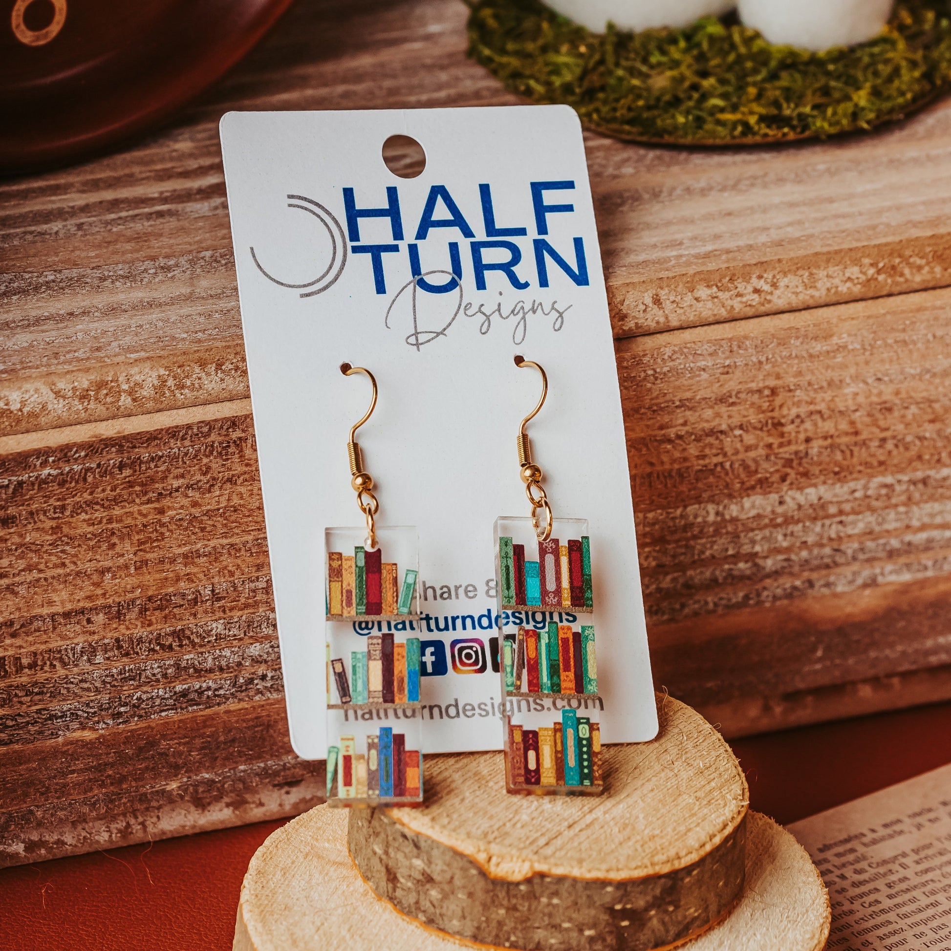 Mini book earrings