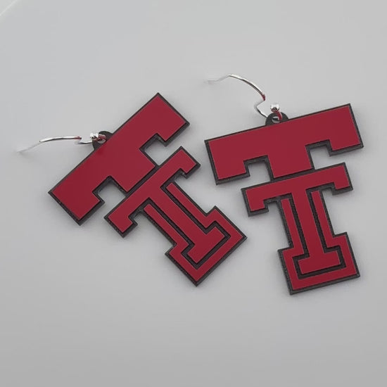 Texas Tech Double T Logo Game Day Earrings in Red and Black with Silver-tone Stainless Steel Earring Hooks