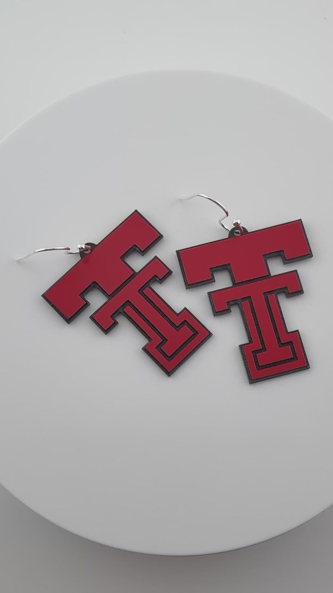 Texas Tech Double T Logo Game Day Earrings in Red and Black with Silver-tone Stainless Steel Earring Hooks