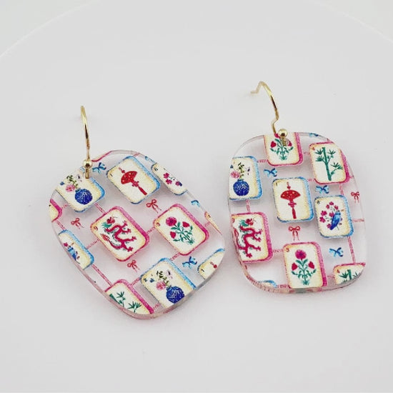 Colorful Mahjong Tile Earrings