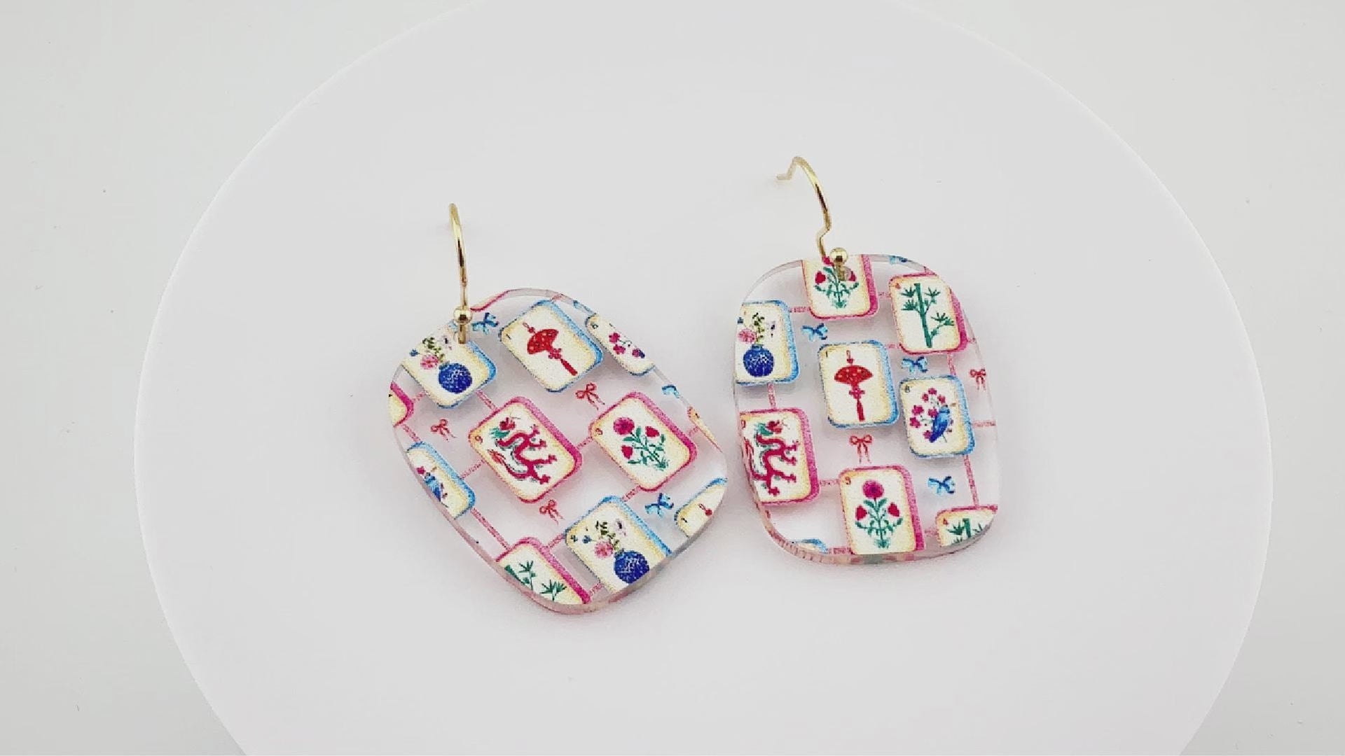 Colorful Mahjong Tile Earrings