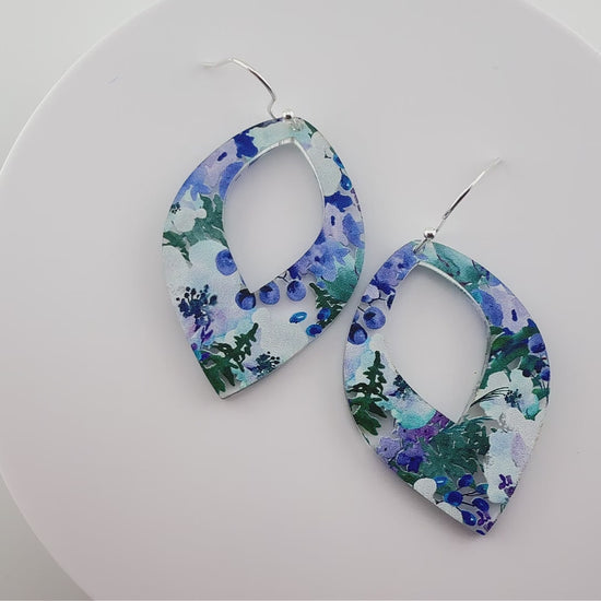 Video of Blue and Purple Floral Teardrop Earrings by Half Turn Designs