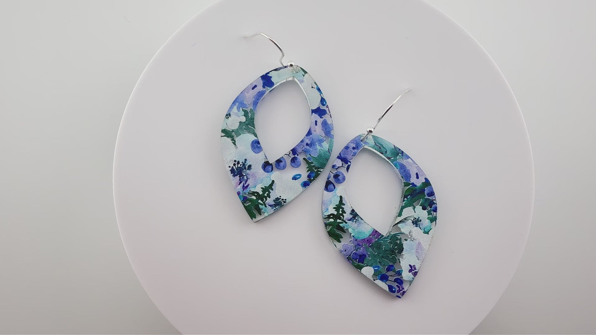 Video of Blue and Purple Floral Teardrop Earrings by Half Turn Designs