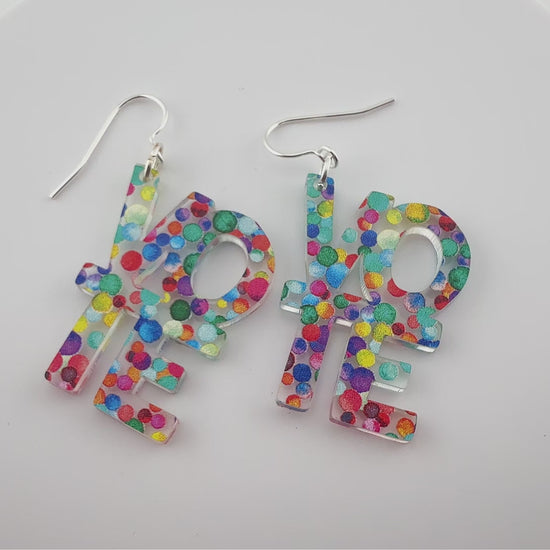Video of Rainbow Dot VOTE earrings