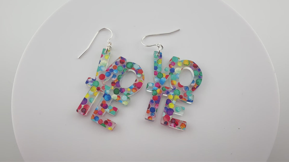 Video of Rainbow Dot VOTE earrings
