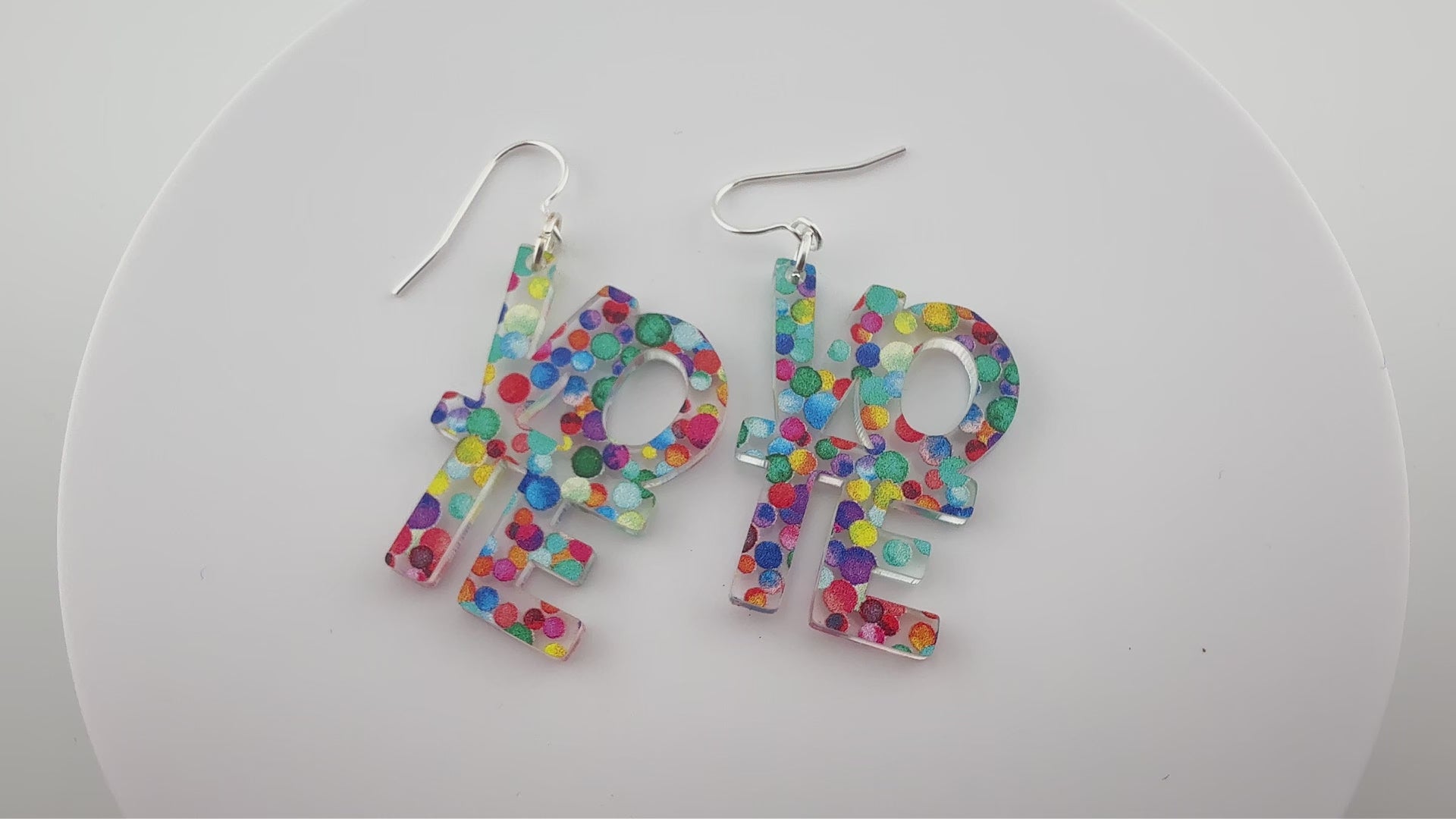 Video of Rainbow Dot VOTE earrings
