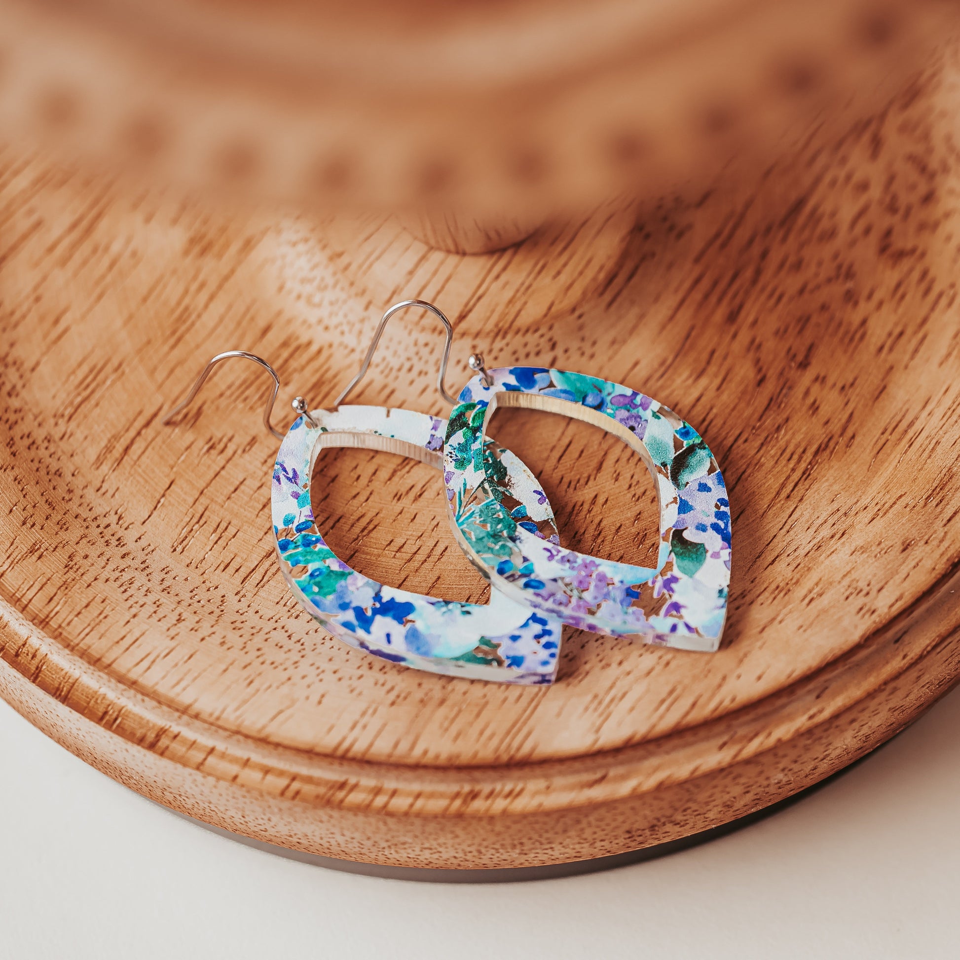 Spring blue and purple statement earrings