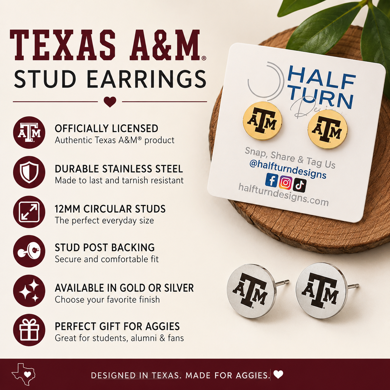 Benefits of Texas A&M stud earrings