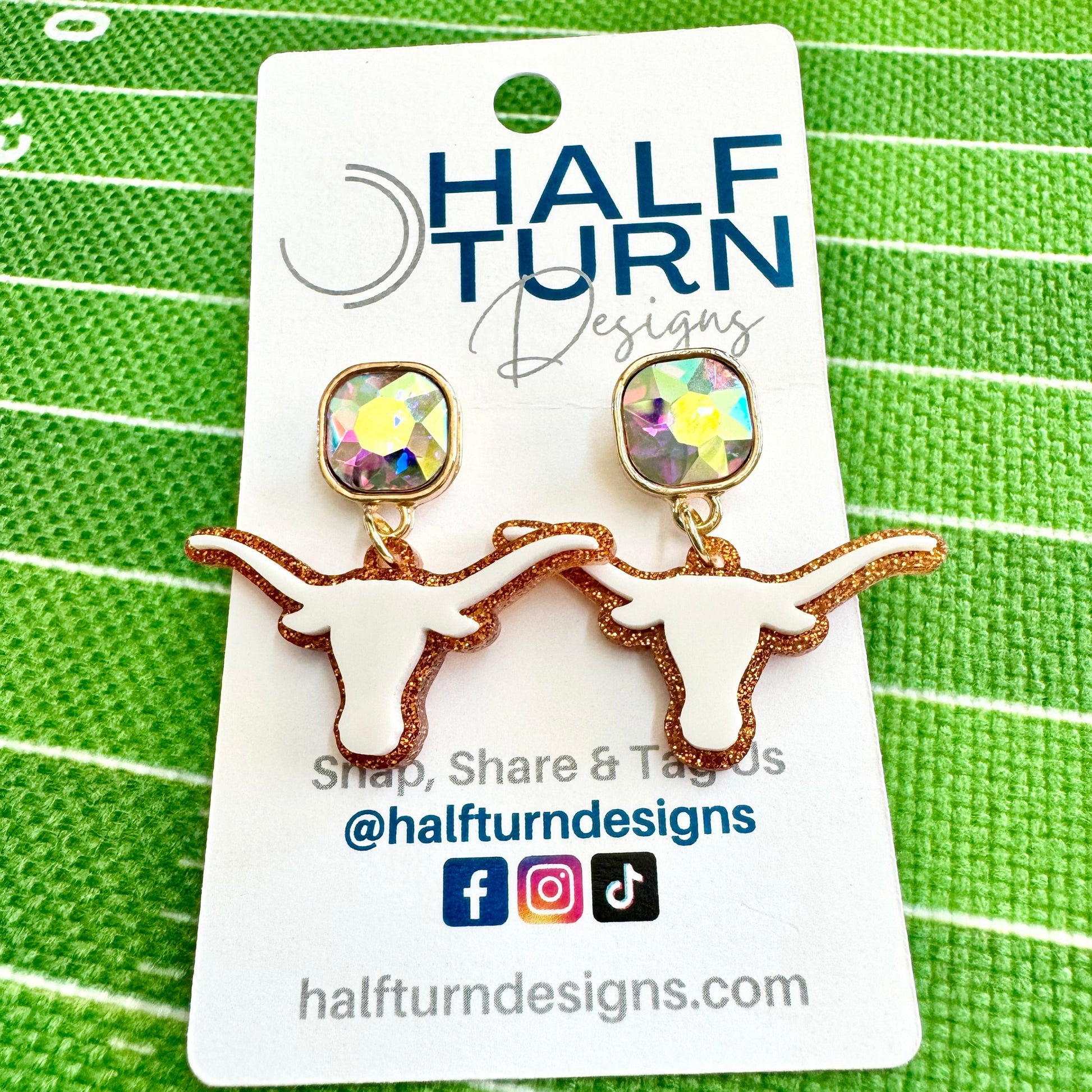 Texas Longhorn Dangle Earrings in Burnt Orange and White