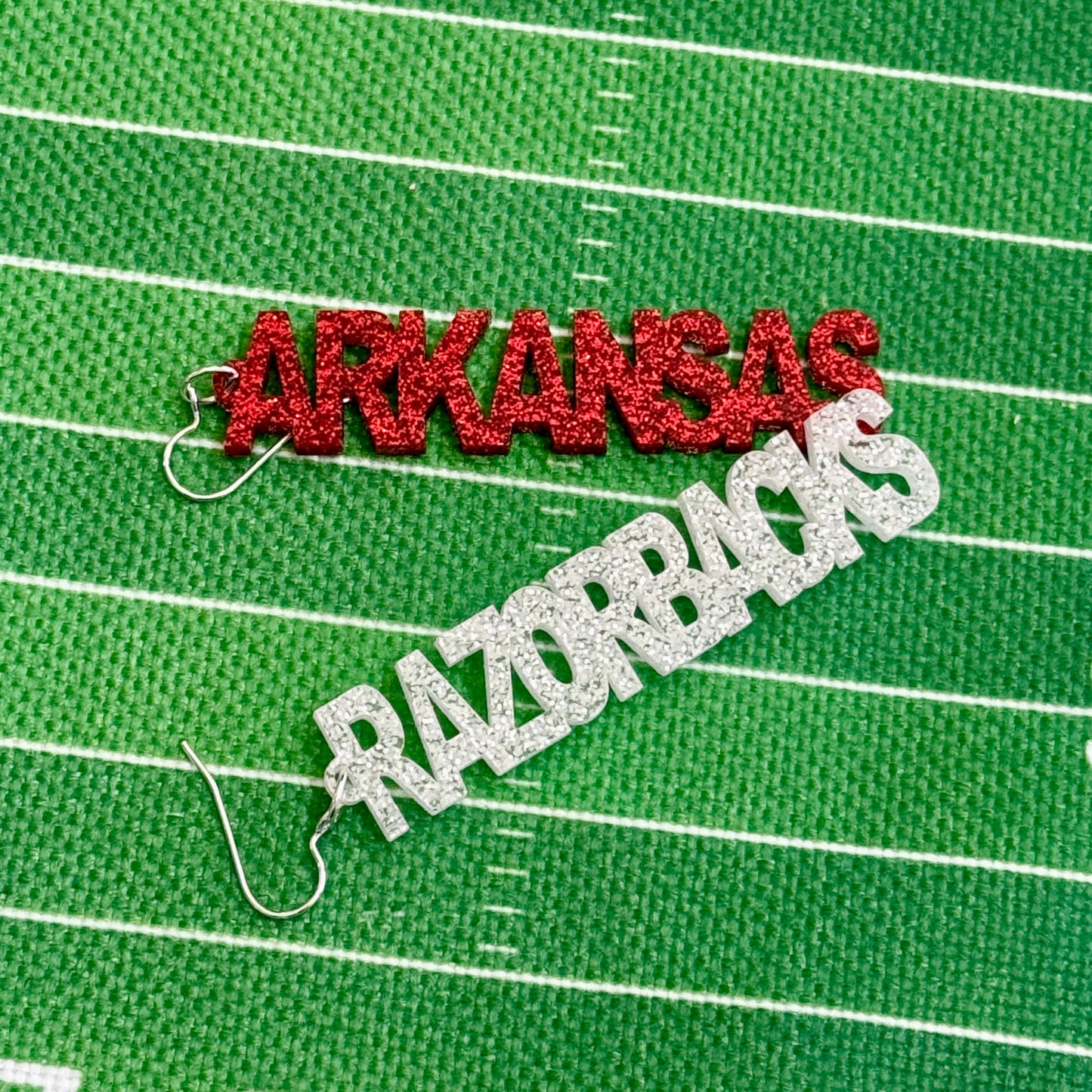 Official University of Arkansas Razorbacks statement earrings by Half Turn Designs