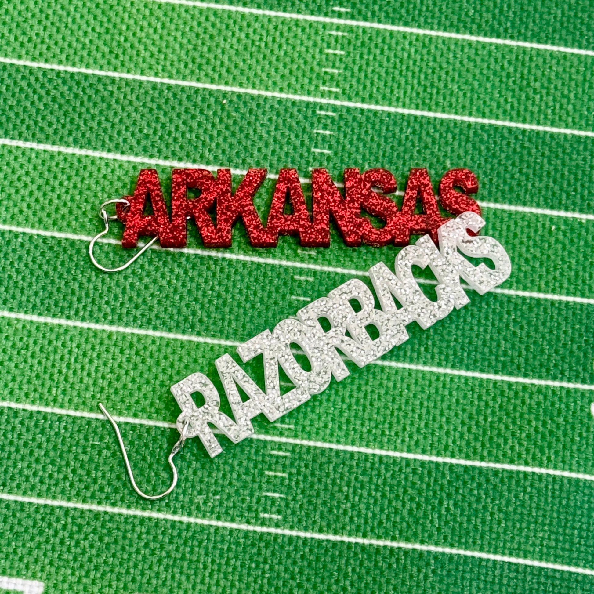 Official University of Arkansas Razorbacks statement earrings by Half Turn Designs