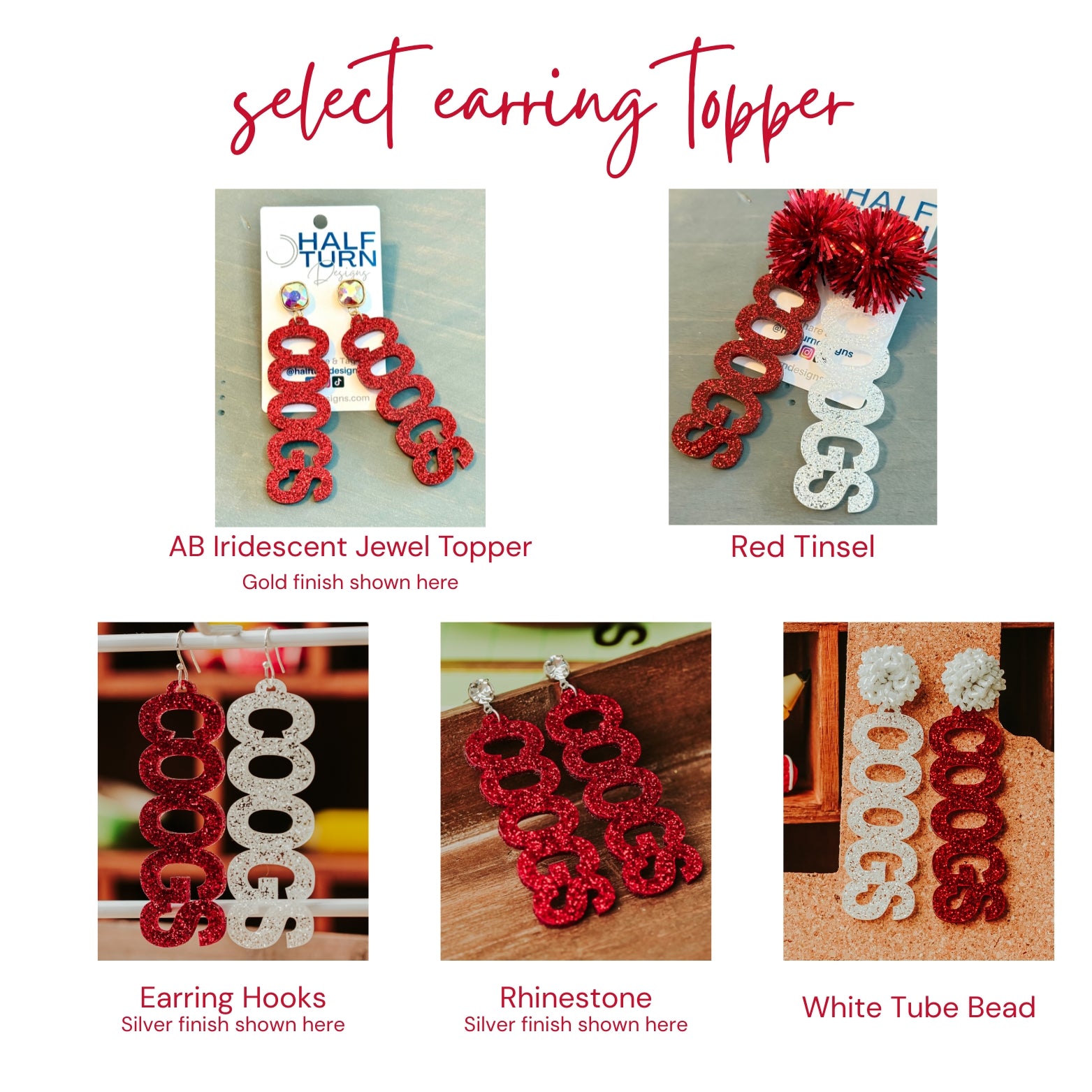 Earring hook and topper options for University of Houston COOGS earring collection by Half Turn Designs
