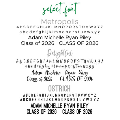 Font options for Officially licensed University of North Texas 5 inch round wooden dorm decor, shelf sitter and desk sign with the UNT letters in Mean Green, personalized with your choice of 1-2 lines of engraved text in four wood finishes including mahogany, walnut, cherry and white.  Comes with a matching stand.