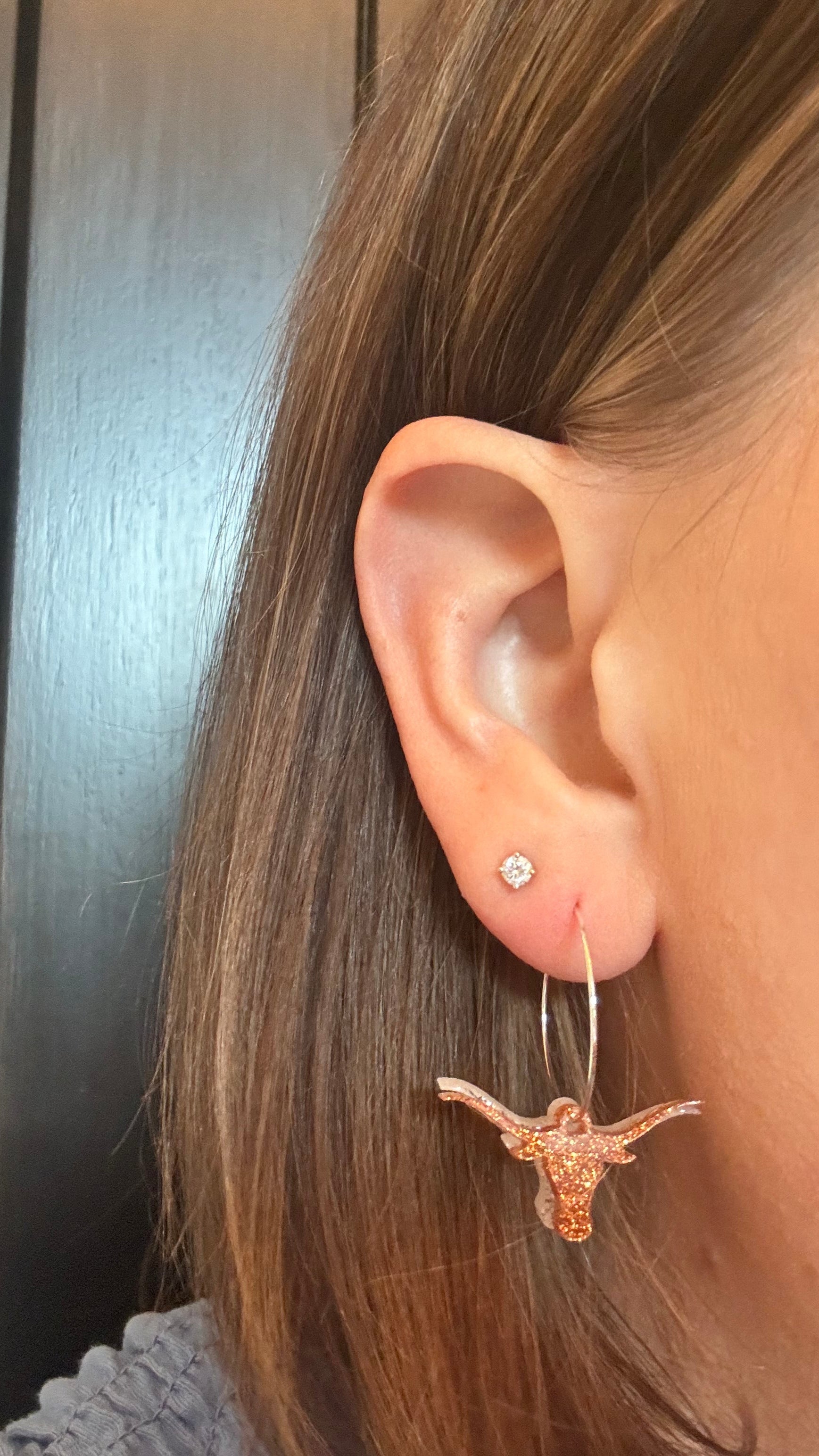 University of Texas Longhorn Hoop Earrings, Silver Hoops